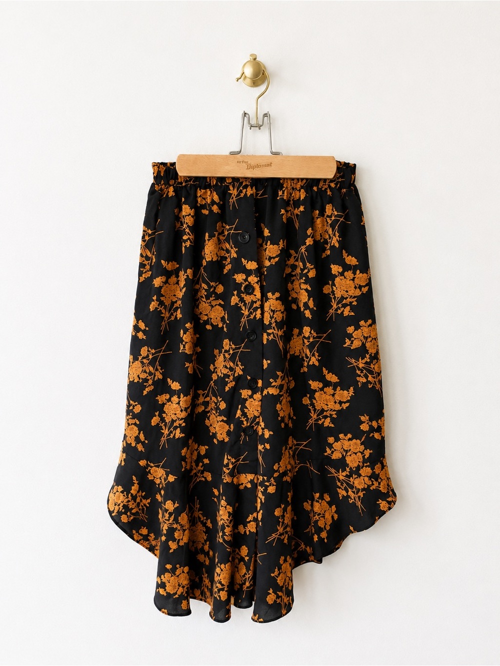 Black & Mustard Floral Midi Skirt - Picture 2 of 7
